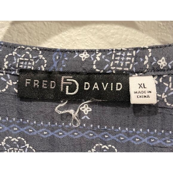 FRED DAVID Blue Printed Boho Ruffled Sleeve Blouse - Picture 2 of 4